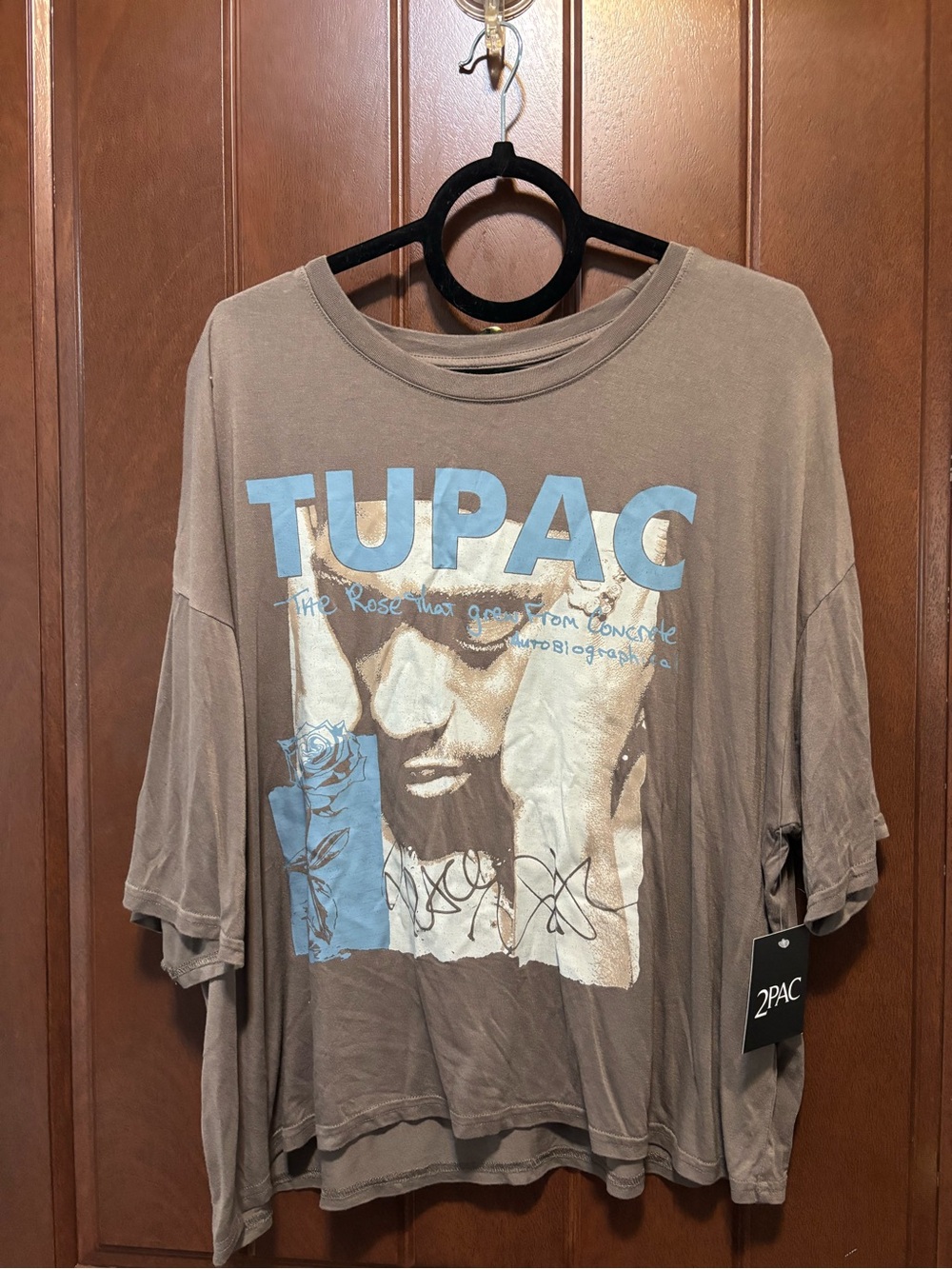 Tupac Graphic Long Sleeve Tee - Women's Brown Oversized Top